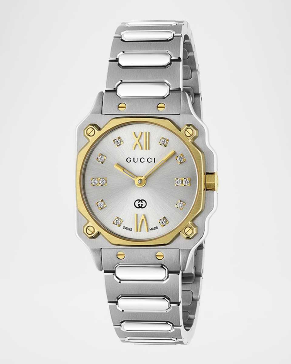 Two-Tone Stainless Steel G-Flat 24mm Bracelet Watch with Diamonds